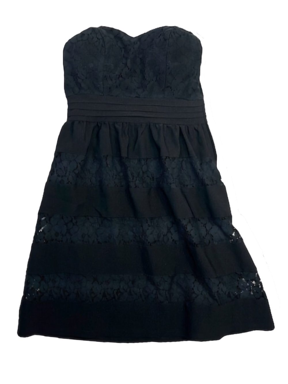 AMERICAN RAG Black Floral Lace Alternating Banded Strapless Mini Dress Zipper XS